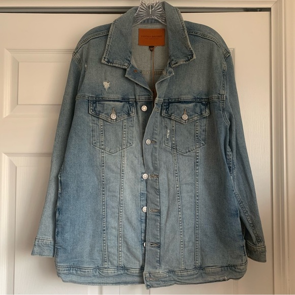 Lucky Brand Tomboy Jean Jacket Distressed Oversized Denim Trucker Size L NWT - Picture 2 of 11